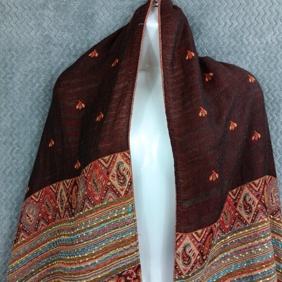 Achillea Reversible Bohemian Pashmina Ethnic Tribal Border Shawl Wrap Scarf - Picture 4 of 8